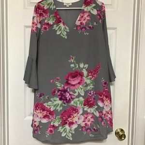 Flowy Gray Floral Shift Dress by Umgee